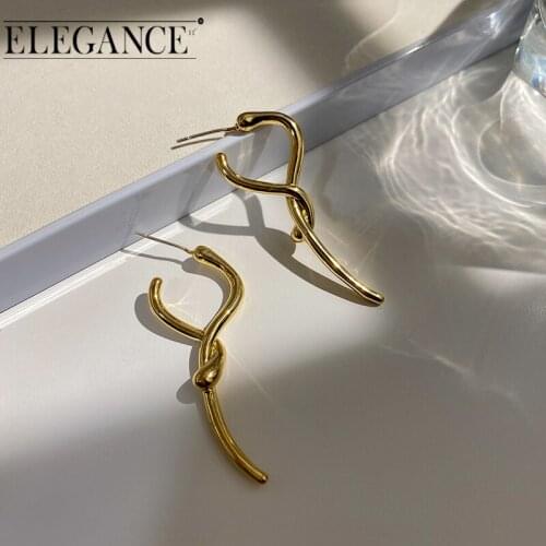Elegance Metal New Irregular Geometric Drop Earrings for Women Unique Design Gold Color Stereoscopic Dangle Earring