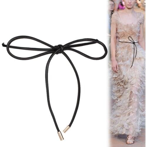 New Soft Genuine Leather long belts women Lambskin real sheep leather thin cummerbund big Bow knotted sheepskin waistbands dress