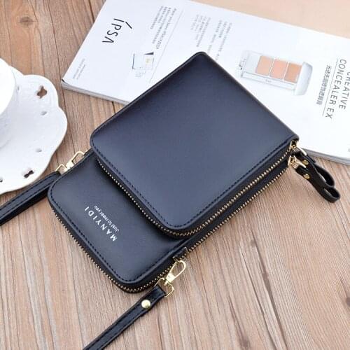 Womens Pu Leather Double Zipper Wallet Bag For Phone Female Card Holders Letter Coin Purses Ladies Handbag Messenger Bag