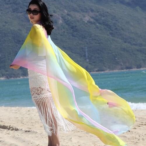 Pareos De Playa Mujer 2021 Beach Dress Women Chiffon Rainbow Color Beach Wear Sexy Bikini Cover-ups Sunscreen Beach Towel Scarf