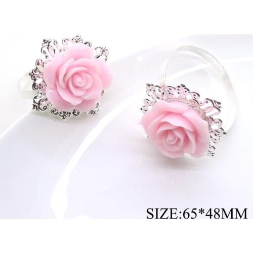 10pcs/lot 65*48MM Servilletero Bloom Napkin Folder Rose Flower Dinner Table and ChairsNapkin Rings for Wedding Decorative