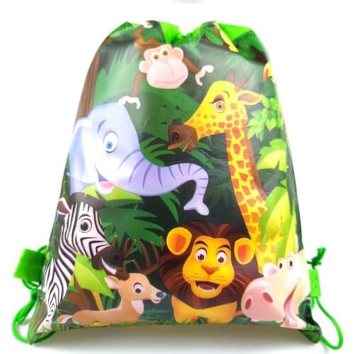 10pcs/lot Jungle Animal Theme Fabrics Drawstring Gift Bag Baby Shower Decorate Soccer Backpack Birthday Party Non-woven