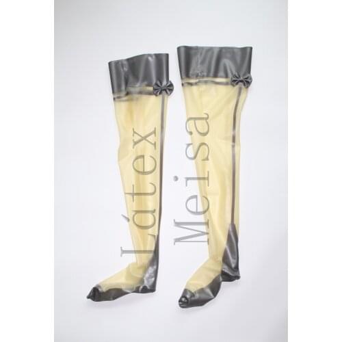 100% natural lingerie latex stockings in transparent color attached bowknots for women