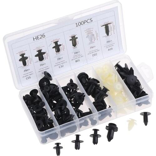 100Pcs Car Fastener Clip Kit 6Size Mixed Car Body Push Retainer Pin Rivet Bumper