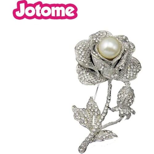 100pcs/lot Romantic Rose Flower Crystal Brooches For Women Rhinestone Wedding Brooch Bouquet Bridal Pins Hijab Pins Jewelry