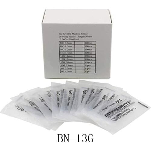 13 Gauge 100PC Piercing Needles Sterile Disposable Body Piercing Needles 13G For Ear Nose Navel Nipple for Piercing Supplies