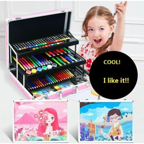 138pcs Art Set , Kid Painting Drawing Tools,watercolor Sets with 3 layers Aluminium Alloy case