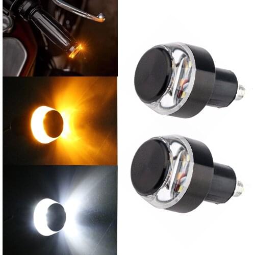 2Pcs 12V Motorcycle Handlebar End LED Turn Signal Light Amber Yellow White Moto Handle Bar Grip Plug Side Marker Lamp