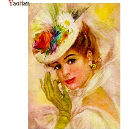 5D Diamond Painting Portrait Woman flower Hat Diamond Embroidery Europe Beauty Cross Stitch Kit Rhinestone Mosaic Decoration