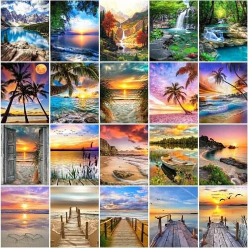 Huacan Diamond Embroidery Complete Kit Landscape 5D Diamond Art Painting Mosaic Seaside Needlework Handicraft Home Decor