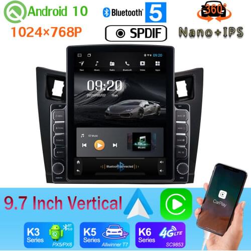 9.7" Vertical Tesla Android 10 Car Media Radio GPS PX6 4+64G For Toyota Yaris XP90 2005-2012 360 Camera Android auto DSP CarPlay
