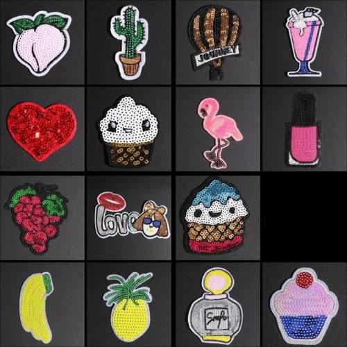 Fine Sequined Fruits Patches Iron On Bow Ice Cream Sticker for Bags DIY Jeans Sweaters Appliques Handmade Sewing Patchwork Decor