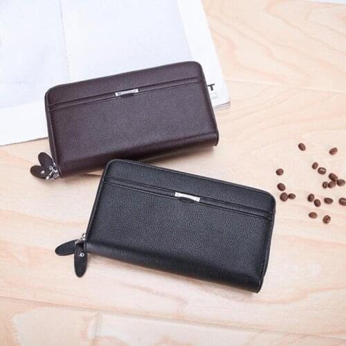 Brand Men Wallets Double Zipper Leather Wallet Men Coin Purses Business Long Male Clutch Bag With Phone Pocket