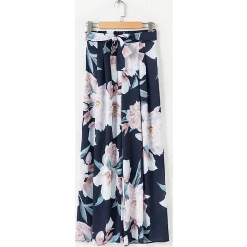 Flower Print Cotton Pants For Women Casual Loose Elastic Waist Sashes Harajuku Wide Leg Pants Pajamas Nightwear Plus Trousers