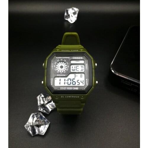 Digital LED Men Sport Watch Stopwatch Green military Diving unisex Wristwatch Fashion Rubber electronic Watch relogio masculino