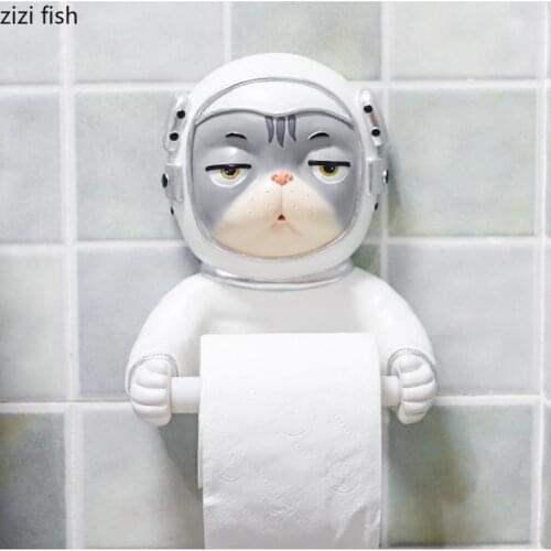 Space Modeling Cat Paper Towel Holder Resin Toilet Paper Dispenser Roll Paper Storage Box Wall-mounted Napkin Holder Tissue Box