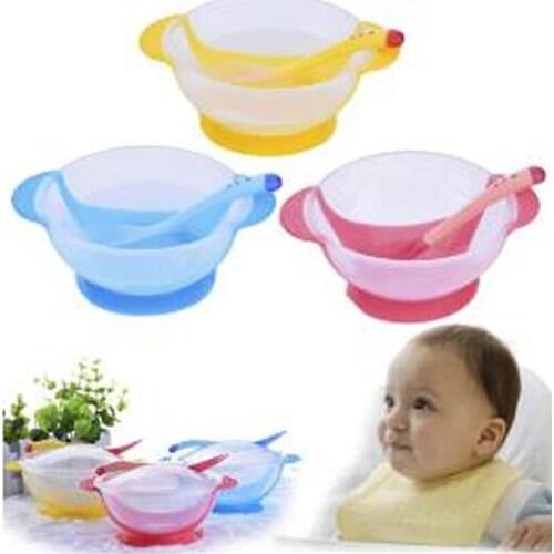 Baby Solid Feeding dinnerware Feeding Set Baby Cutlery Sets Drop Resistance Temperature Sensing Spoon Sucker Bowl For Baby Feed