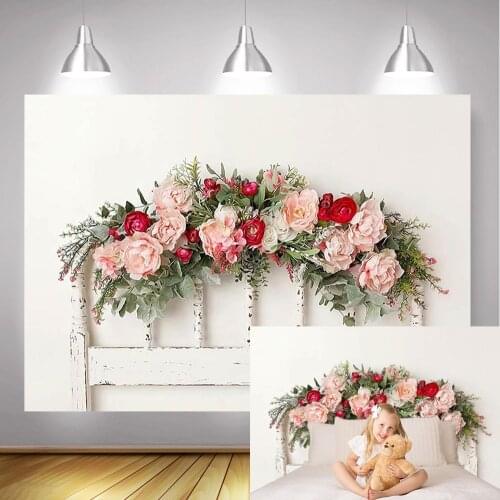 Floral White Wall Photography Backdrop Headboard Christmas Newborn Portrait Background Flowers Family Party Video Photocall