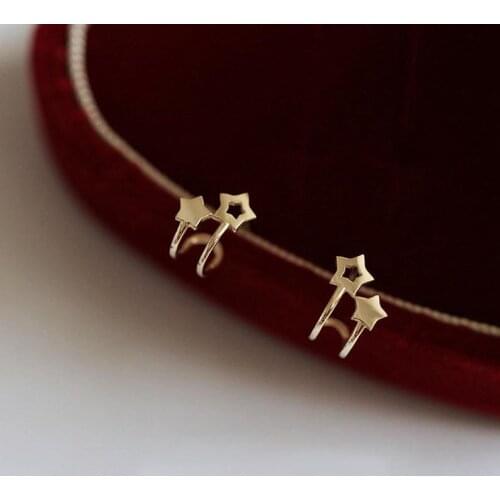 9K solid gold unique Star chic stud earring Dainty minimalist minimal gift