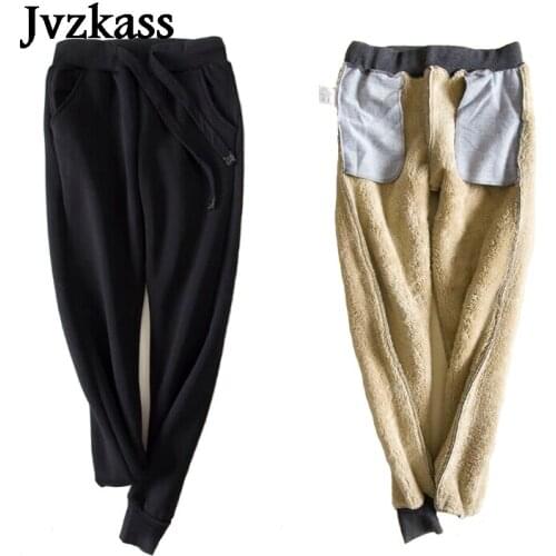 Jvzkass 2019 New autumn and winter plus size padded women plus velvet padded pants casual loose wool lambskin pants Z12