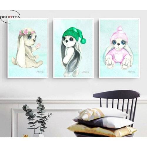 Cute Rabbit Canvas Painting For Living Room Wall Picture Print Nordic Art Nursery Nordic Posters And Prints