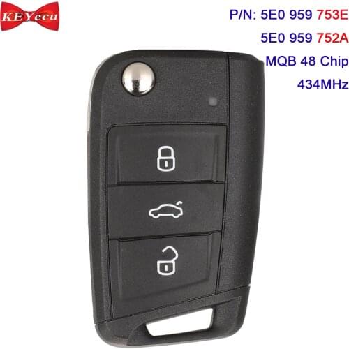KEYECU OEM for Skoda Octavia 2012 2013 2014 2015 2016 2017 2018 Smart Keyless Remote Key Fob 5E0959753E 5E0959752A 434MHz MQB48