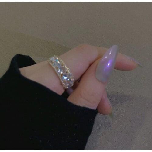 Fashion Mmetal Crystal Geometry Adjustable Ring Opening Character Index Finger Ring Tail Ring Marriage Engagement Gift Jewelry