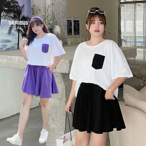 Large size set summer new Korean version of large size womens fat mm skirt pants and T-shirt casual set