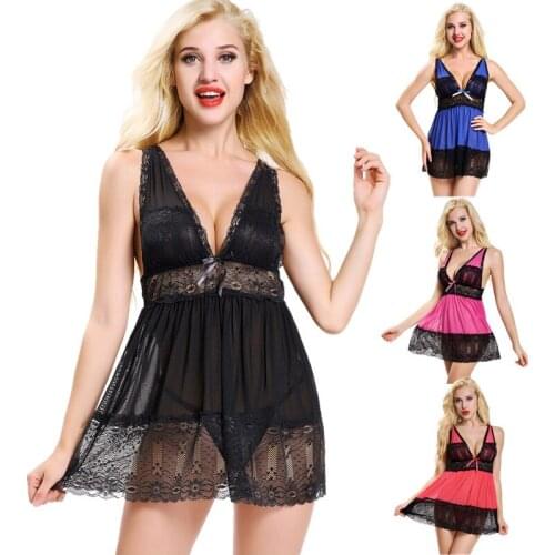 Lace Sexy Black Baby Doll Transparent Erotic Lingerie Sleepwear Women Sexy Lingerie Hot Erotic Sexy Clothes With G-string M2108