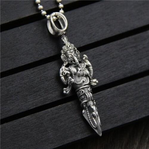 Silverplate S925 Sterling Silver Thai Elephant Fortuna Buddha Pendant Retro Thai Silver Diamond Pestle Pendant Lucky Transport