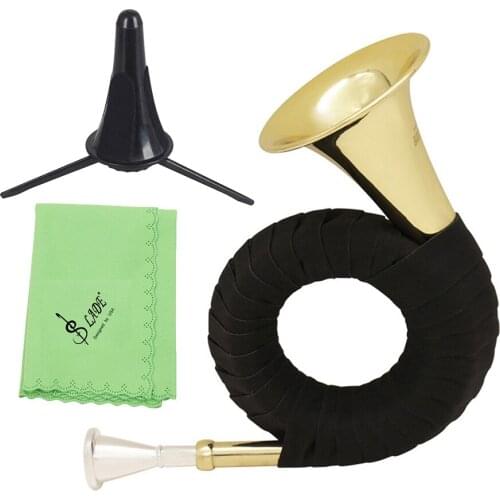 LADE Bb Brass Hunting Horn Brass Material with Gold-plated Surface with Carry Bag Stand Cleaning Cloth