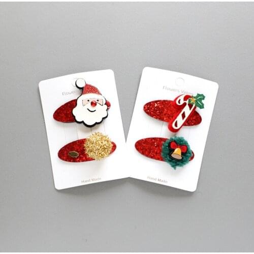 2pcs/lot Cute Childrens Hairpins Christmas Suit Baby Girl Accessories Christmas BB Duckbill Clip Hairpin For Gift