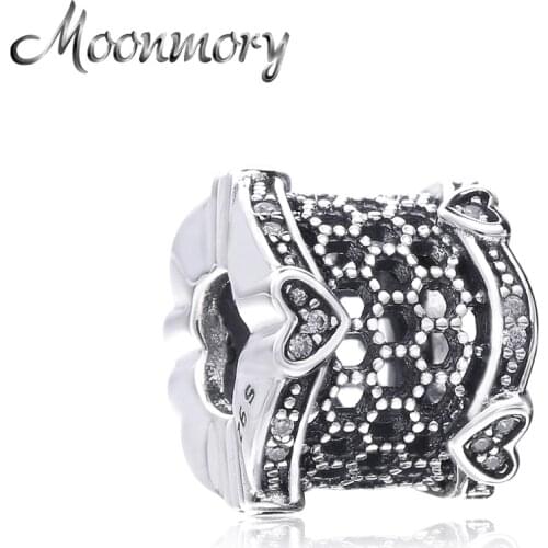 Moonmory 100% Real 925 Sterling Silver Lace Of Love Beads 2018 Autumn Dangle Charms Fit Women Original Charms Bracelet Jewelry