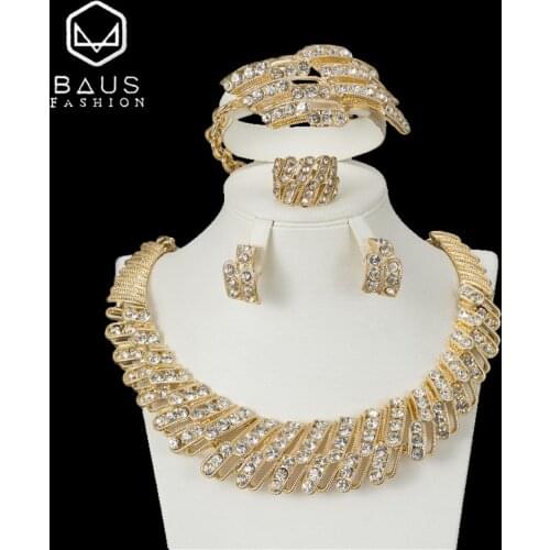 BAUS 2018 Wedding necklace set Dubai Nigeria Arabia Bridal jewelry set gold-color Jewelry sets African Beads Wholesale design