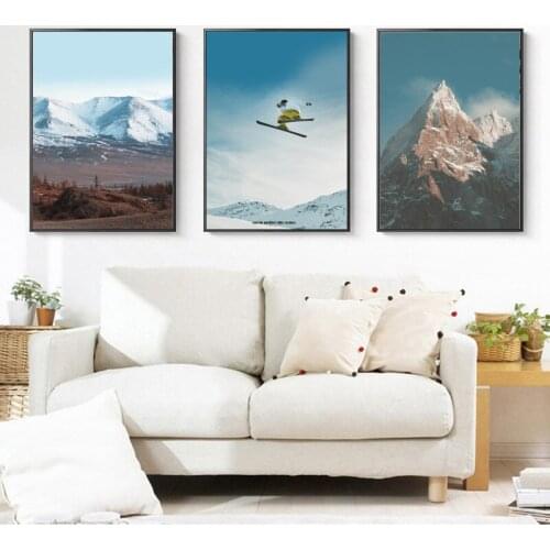 Snow Mountain Landscape Poster Winter Mountain Peak Ski Modern Home Decoration Painting for The Ski Resort Wall Art Decoration