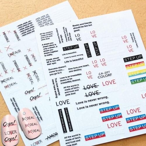 Newest CA-501 502 lettering design 3d nail sticker art Japan style nail decals stamping template DIY decorations accessory