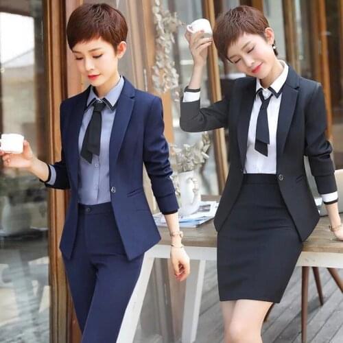 IZICFLY New Autumn Spring Office Ladies Uniform Business Interview Womens Suits 2 Pieces Blazer Set With Pant Work Wear Big Size