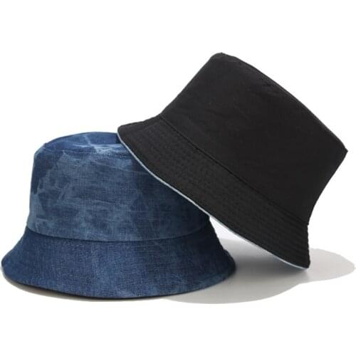 New Western Retro Hats UniesxTie-dye Fisherman Hat Women Spring New Denim Double-sided Bucket Hat Men Outdoor Sunbonnet Sunhat