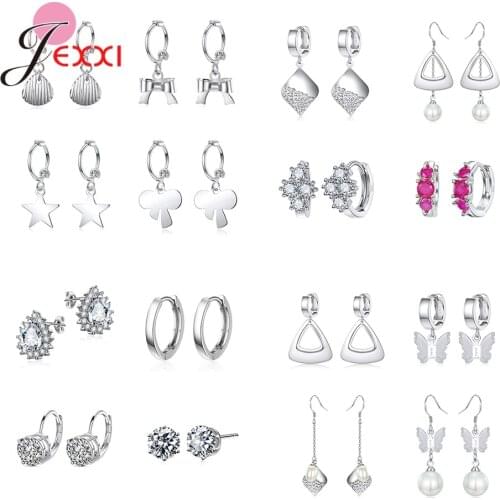 Wholesale Price Women Girls Mixed Styles 4 Pairs Dangles Earrings Shiny Cubic Zirconia Cute Design Silver Earring