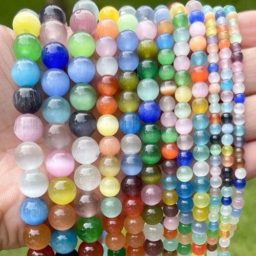 Mixed Colors Cats Eye Glass Round Spacer Loose Beads for Jewelry making DIY Bracelets Findings Accessorries 4 6 8 10 12 14mm