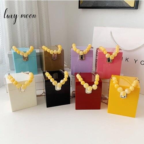 Luxy Moon 2021 Womens Luxury Beaded Chains Evening Clutch Wedding Party Bag Candy Colors Acrylic Money Purse Bag Z052