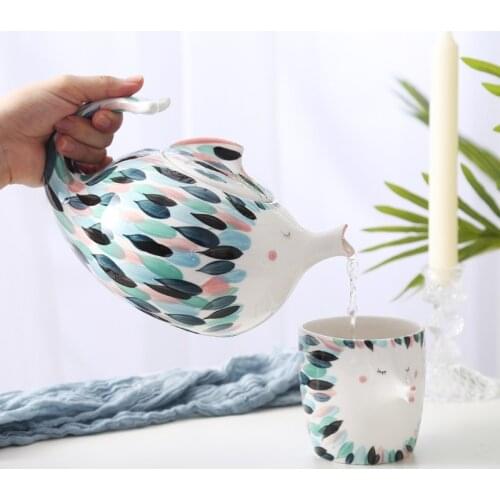 Hand-painted puffer kissing fish cute color fish teapot tea cup-to-plate Mug Coffee Cup afternoon tea set
