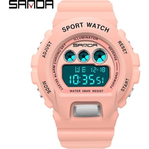 SANDA Fashion Women Watch Digital LED Watch Stylish Simple Pink Strap Personality Design Electronic Watch Girl Gift Multicolor