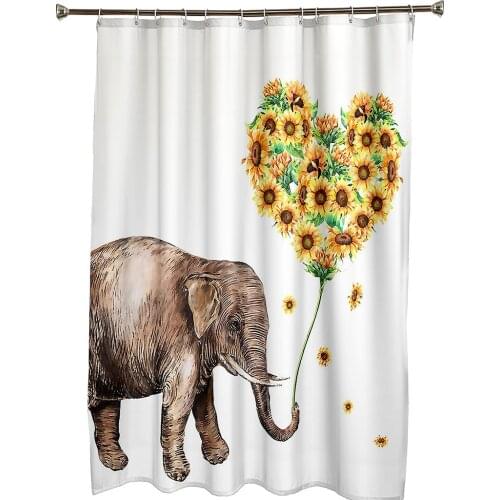 Lovely Elephant Fabric Shower Curtains Set Funny Toilet Elephants 3D Print Bathroom Waterproof Curtain with 12 Hooks