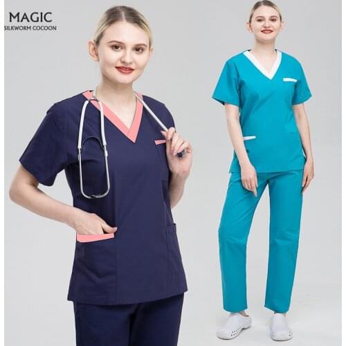 Dentistry Doctor Uniforms V-neck Nursing Scrubs Sets Short Sleeved Beauty Salon Work Clothing V-neck Anesthetist Workwear Unisex