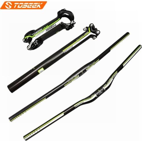 TOSEEK Green Gloss 3K Carbon Mountain Bike Handlebar Sets Bicycle Handlebars + Stem + Seatpost Cycling MTB Bicycle Parts