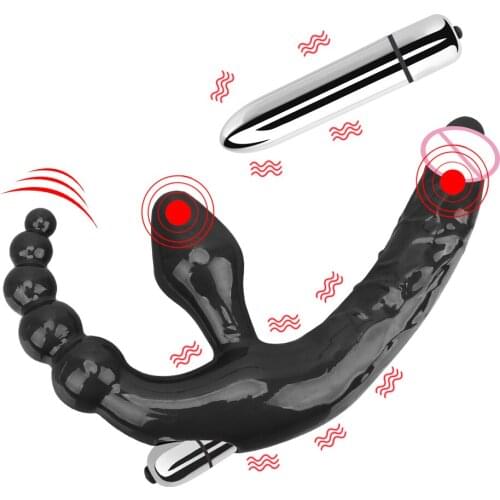 Adult Anal Beads Prostate Massager Strapless Dildo Vibrators Double-heads Vibrator Anal Plug Vibrator for Women Couple Lesbian