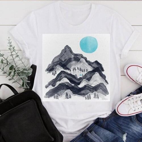 Women Clothes Cartoon Painting Mountain Trip 90s Ladies Summer Print Fashion Tshirt Female Short Sleeve Tee Top Graphic T-shirt