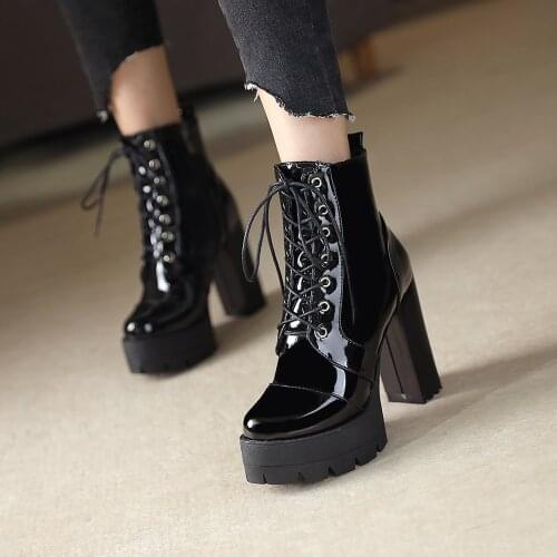 Women Motorcycle Boots New Female Fashion Womans 11cm Super High Heels Platform Boots Vintage Buckle Casual Punk Goth Boots