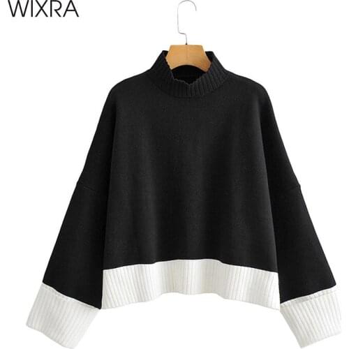 Wixra Womens Sweaters Oversized Turtleneck Autumn Winter Black White Pullovers Tops Korean Style Femme Loose Jumpers